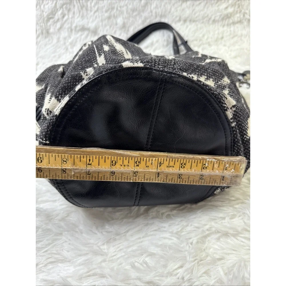 Lucky Brand Bali Hai Black White Canvas Hobo Shoulder Bag Boho Ikat Zip